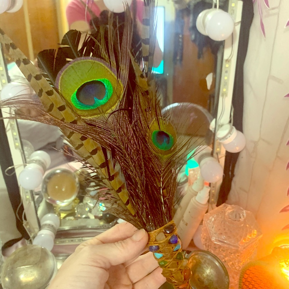 Custom handmade feather/crystal smudging wand